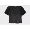 Leather T-shirt with fur