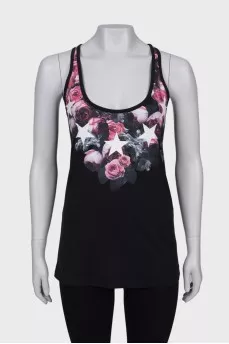 Black printed tank top