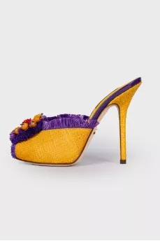 Straw weave mules with heels
