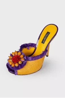 Straw weave mules with heels