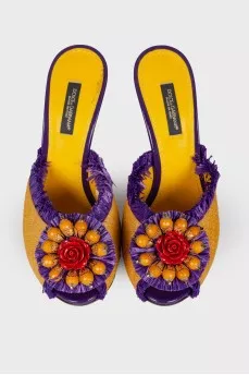 Straw weave mules with heels