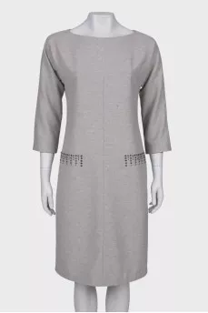 Gray sheath dress with rhinestones
