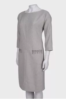 Gray sheath dress with rhinestones