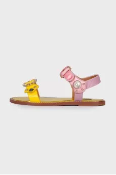 Pink and yellow rhinestone sandals with tag