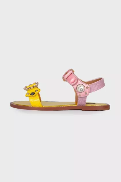 Pink and yellow rhinestone sandals with tag