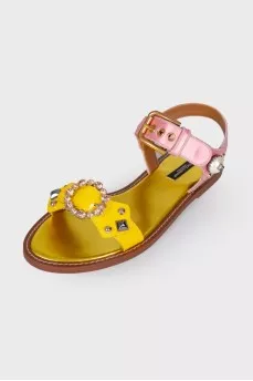 Pink and yellow rhinestone sandals with tag