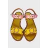Pink and yellow rhinestone sandals with tag