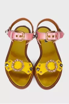 Pink and yellow rhinestone sandals with tag