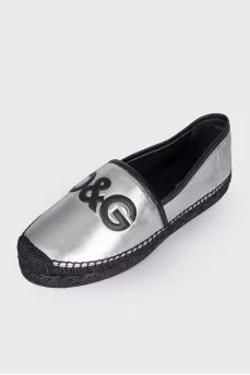 Silver leather espadrilles with tag