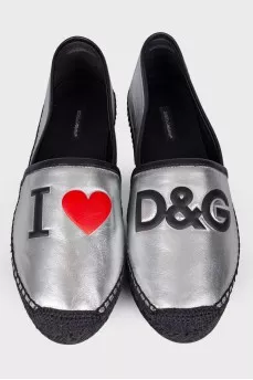 Silver leather espadrilles with tag