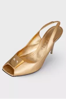 Gold-tone square toecap sandals