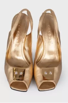 Gold-tone square toecap sandals