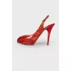 Red Snake Embossed Sandals