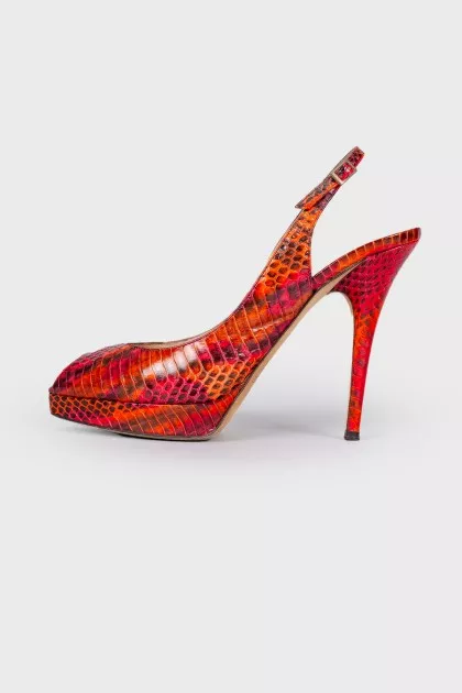 Red Snake Embossed Sandals