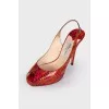 Red Snake Embossed Sandals