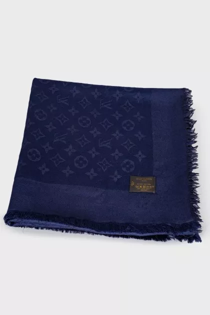 Blue scarf with branded embroidery