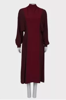 Burgundy dress with batwing sleeve