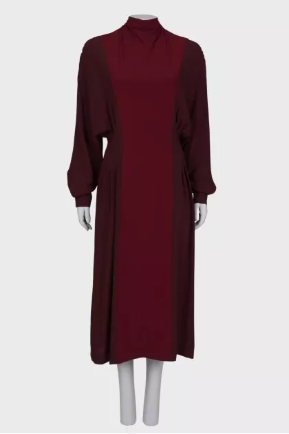 Burgundy dress with batwing sleeve