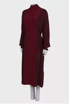 Burgundy dress with batwing sleeve