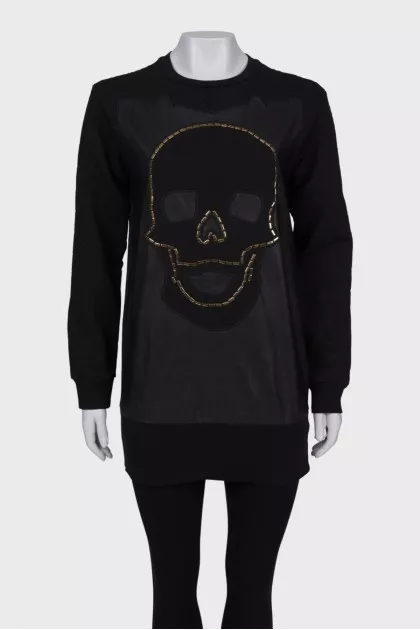 Skull appliqué hoodie dress