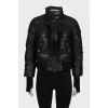 Ruffled black leather jacket