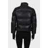 Ruffled black leather jacket