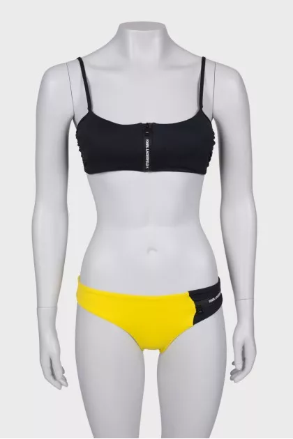 Yellow and black swimsuit with tag