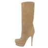 Beige suede high heel boots