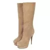 Beige suede high heel boots