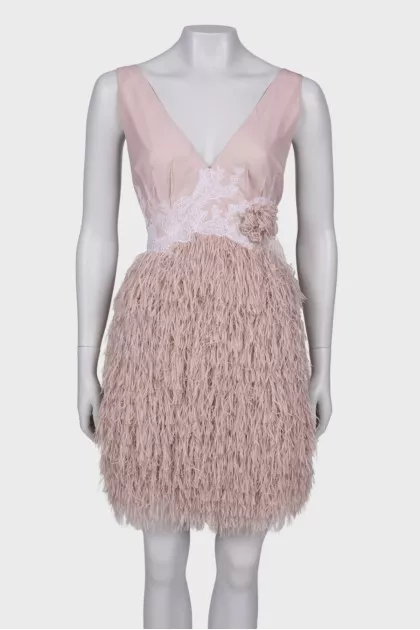 Beige fringed dress with tag