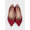 Snake-embossed leather ballet flats