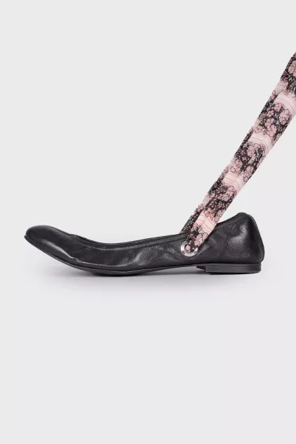 Black leather ballet flats with ties
