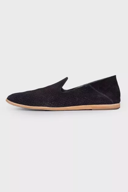 Perforated suede black moccasins