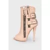 Open toecap leather ankle boots