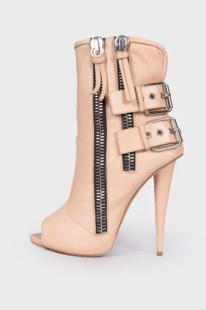 Open toecap leather ankle boots
