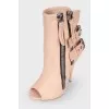 Open toecap leather ankle boots