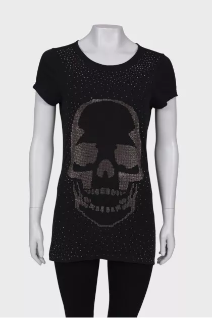 Black T-shirt with rhinestones