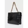 Lacquered bag with chain handle