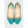 Turquoise open toecap shoes