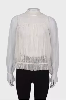 Semi-sheer button-down blouse