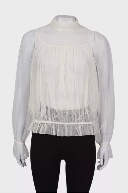 Semi-sheer button-down blouse
