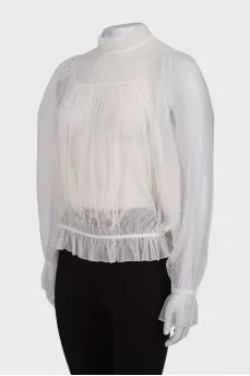 Semi-sheer button-down blouse
