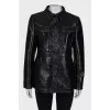 Patent black jacket with tag