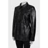 Patent black jacket with tag