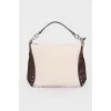 Textile and genuine leather bag