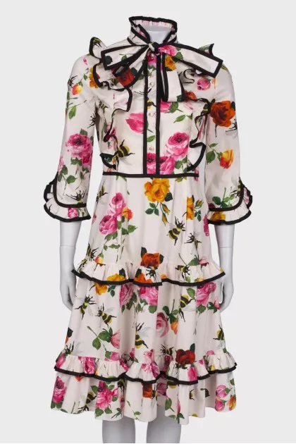 White dress in floral print