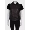 Leather vest with fur sleeves