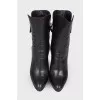 Black leather wedge boots