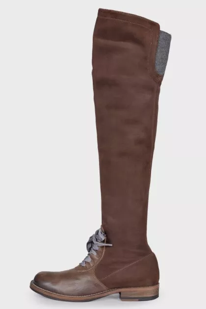 Lace-up suede over the knee boots