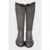 Grey leather boots with zipper 